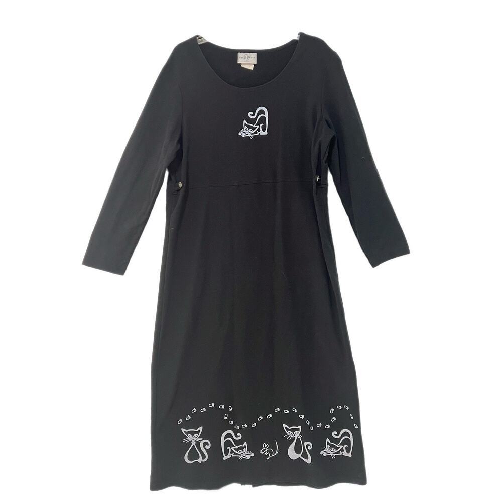 Y2K VTG Studio Ease Black Maxi Dress L Cat Cottagecore Whimsigoth Grunge Quirky